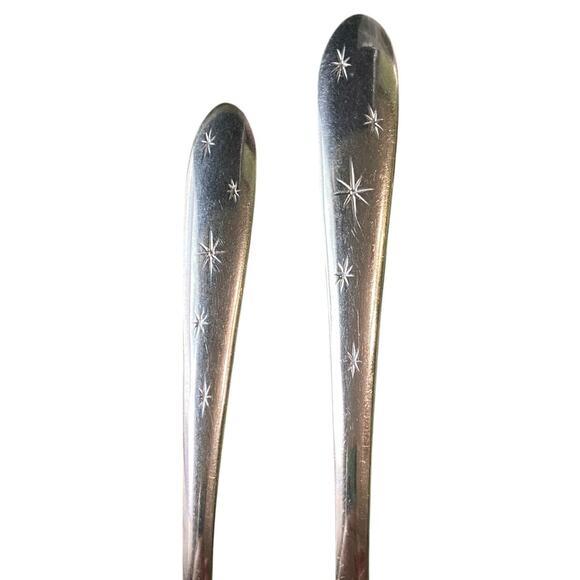 Vtg Atomic MCF1 by Mar Crest Flatware Set of 2 Stainless Glossy USA Starburst - Picture 1 of 5
